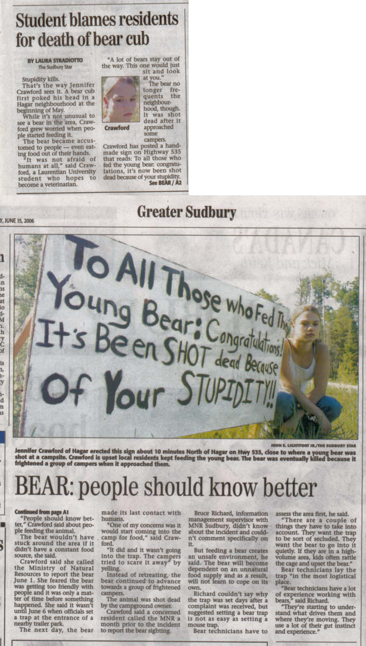 Bear Article, Sudbury Star Bear Article, Sudbury Star